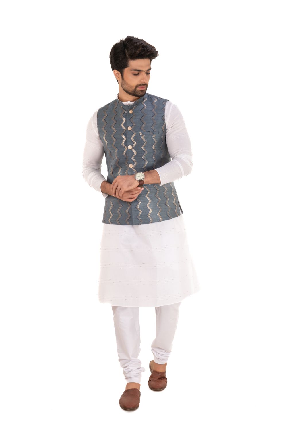 Zig Zag Pattern Nehru Jackets Grey