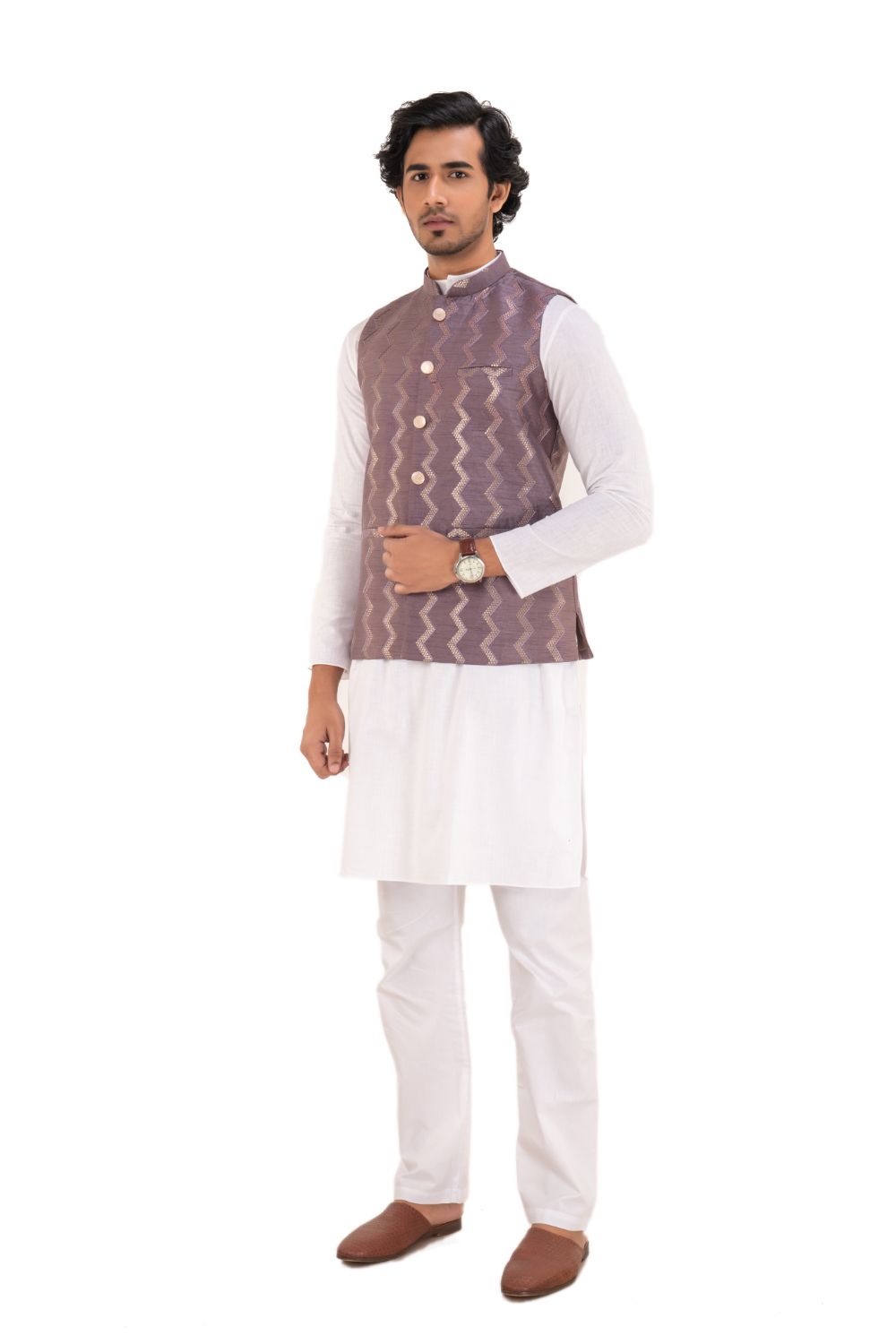 Zig Zag Pattern Nehru Jackets Purple