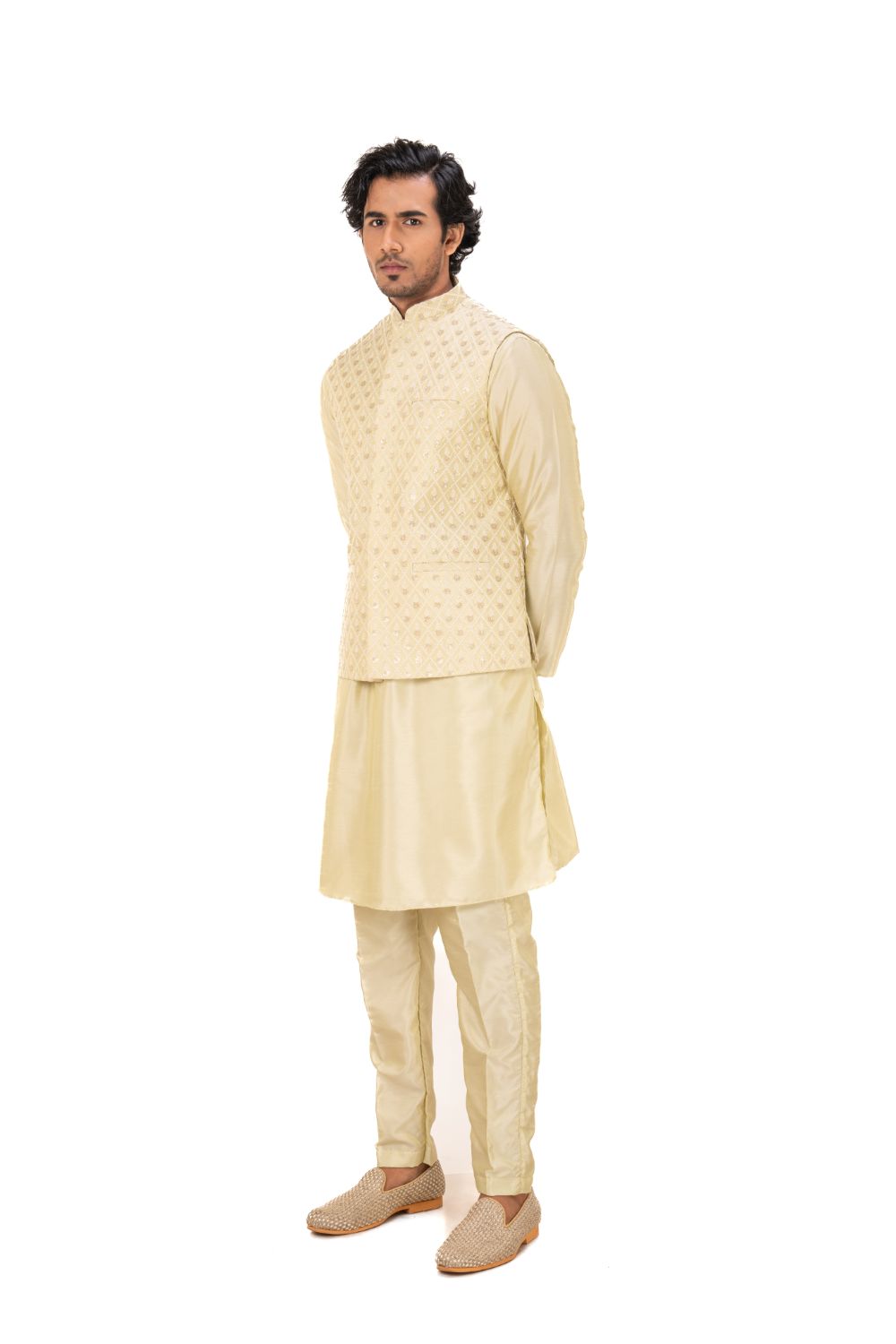 Lucknavi Chikankari Emroidered Nehru Jacket