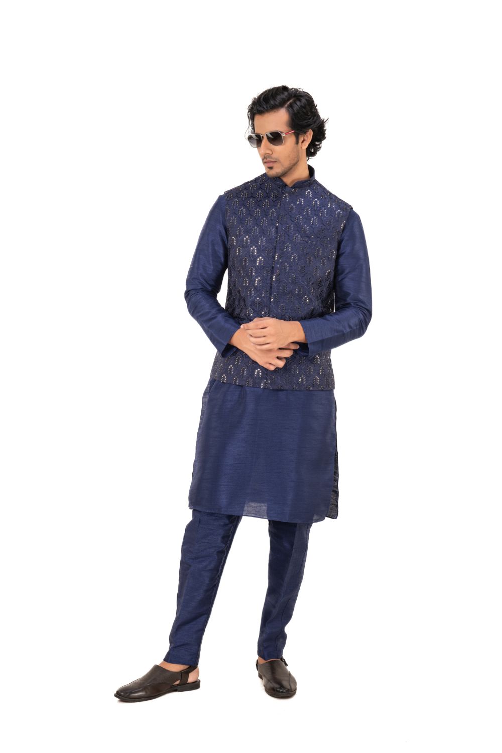Sequins Embroidered Satin Nehru Jacket