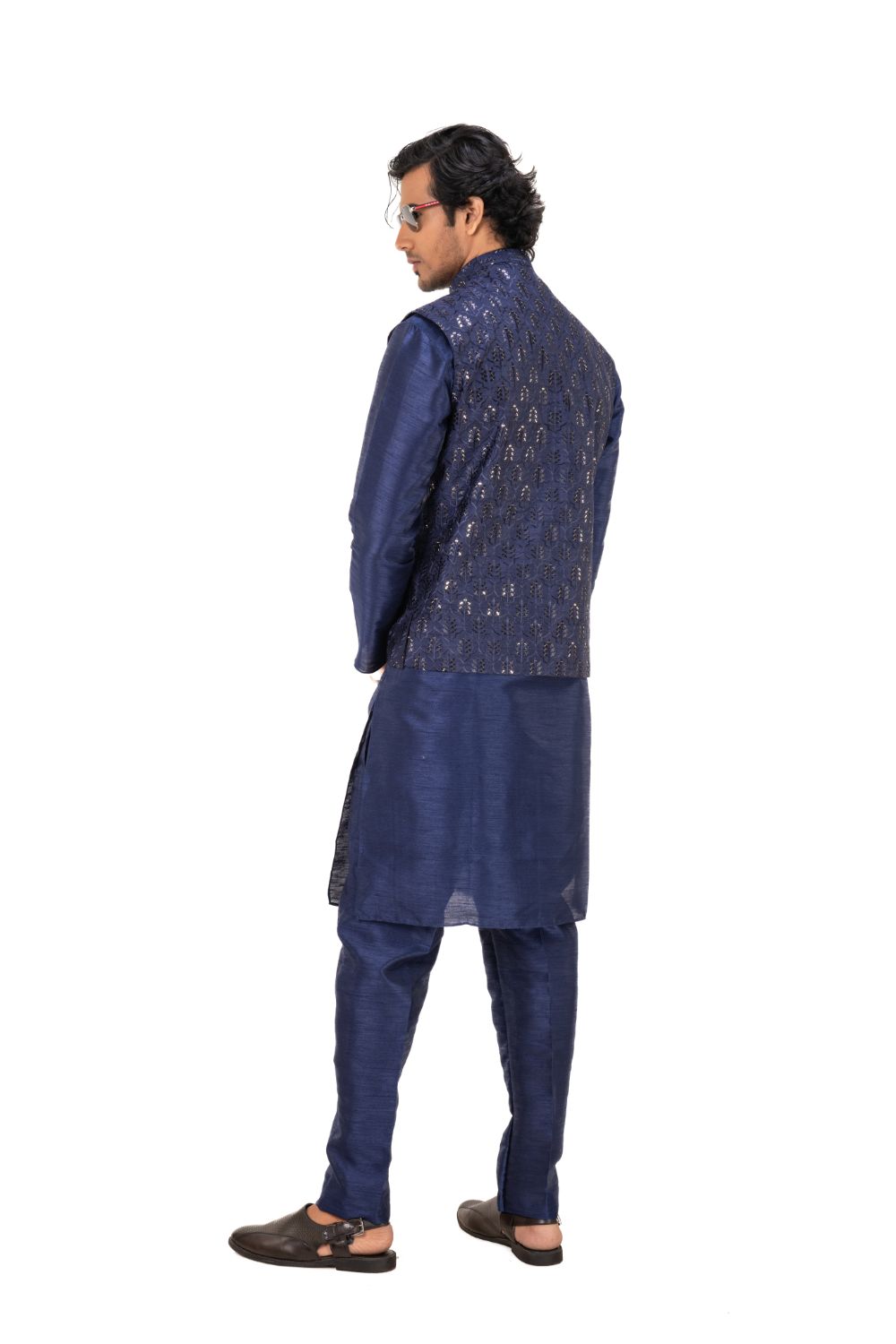 Sequins Embroidered Satin Nehru Jacket