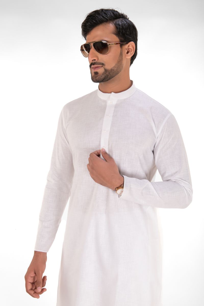 Stylish Plain White Linen Kurta White