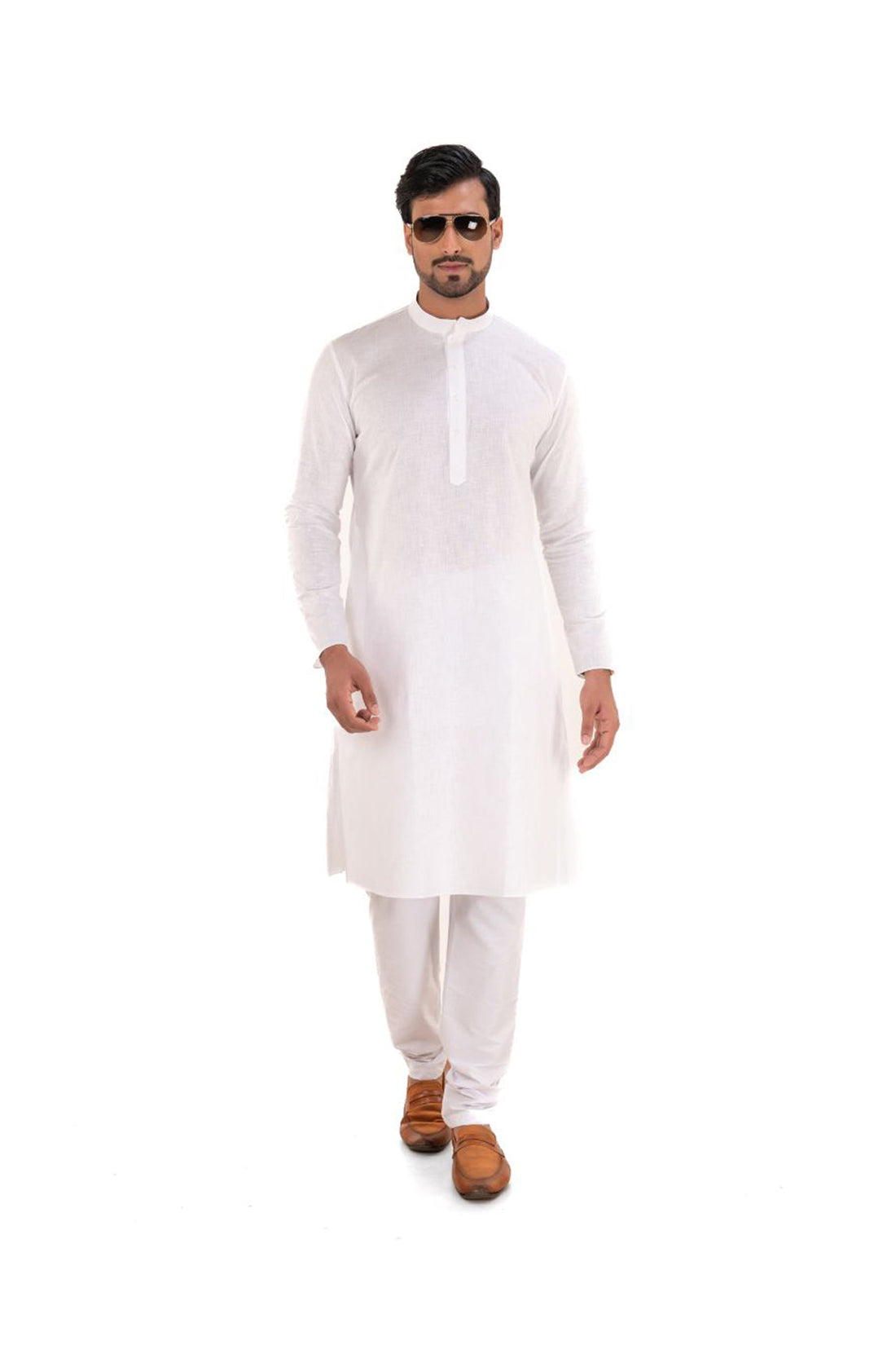Stylish Plain White Linen Kurta White
