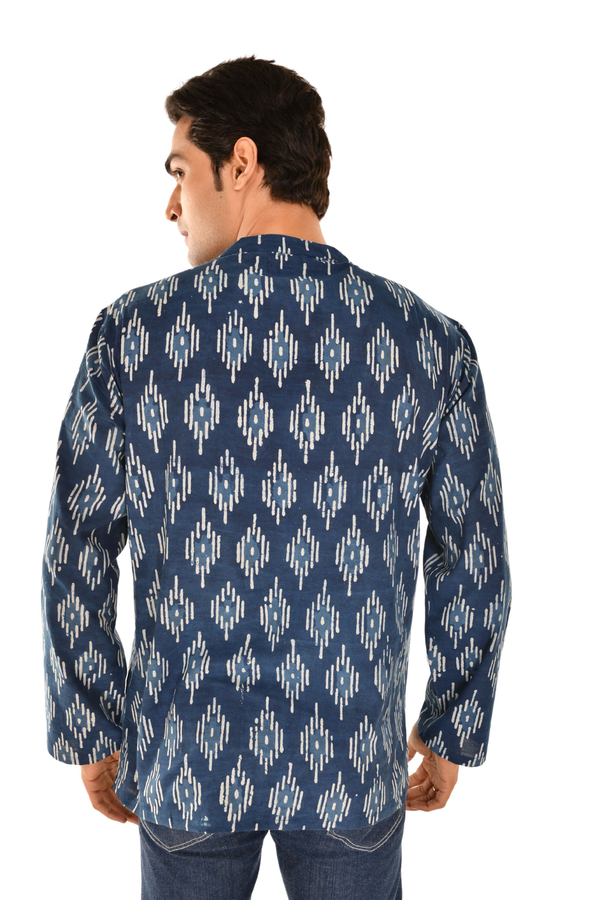 Indigo Gemometric Print Jaipuri Short Kurta