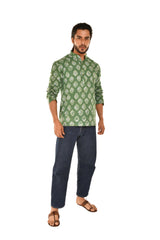 Green Sanganeri Printed Short Kurta