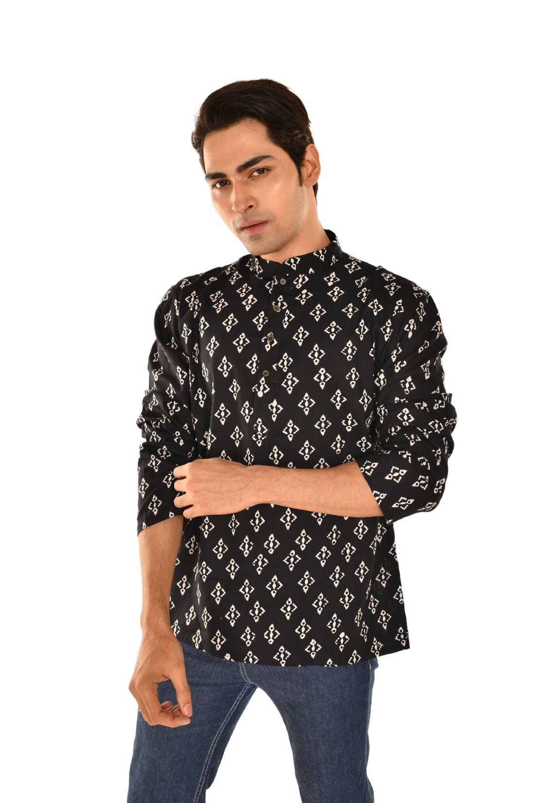 Navy Blue Block Print Short Kurta Navy Blue