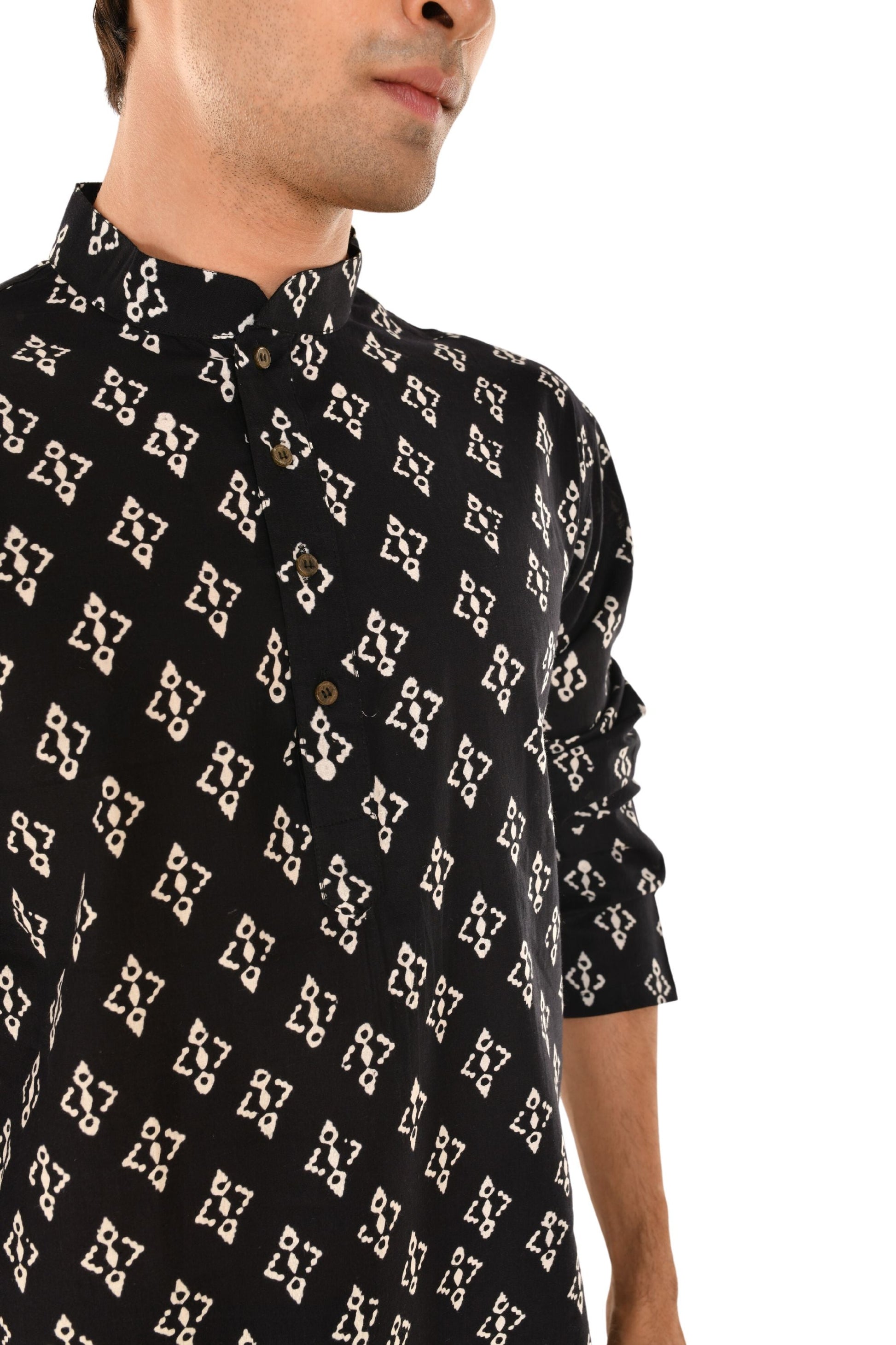 Navy Blue Block Print Short Kurta