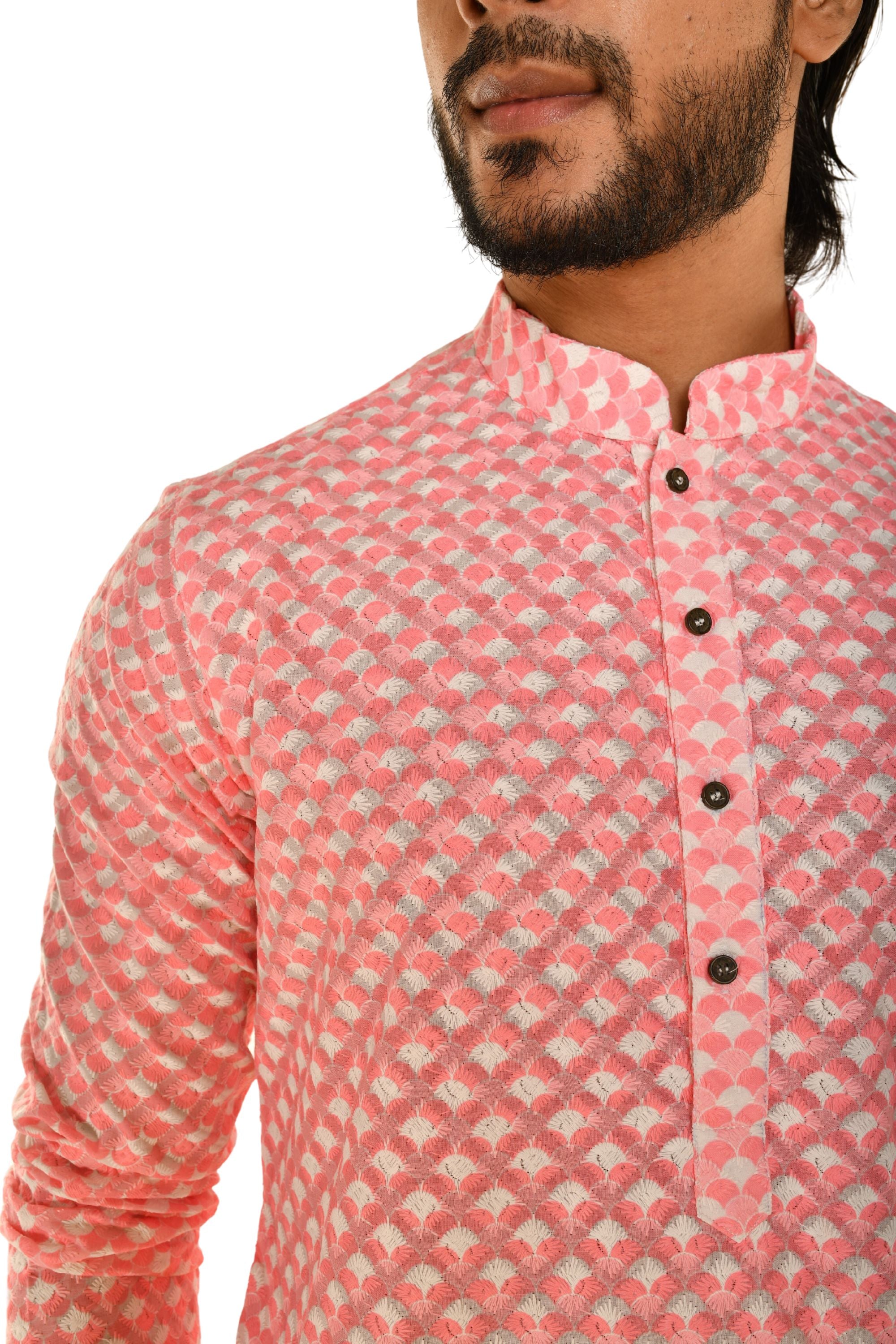 Men Coral Chikankari Kurta