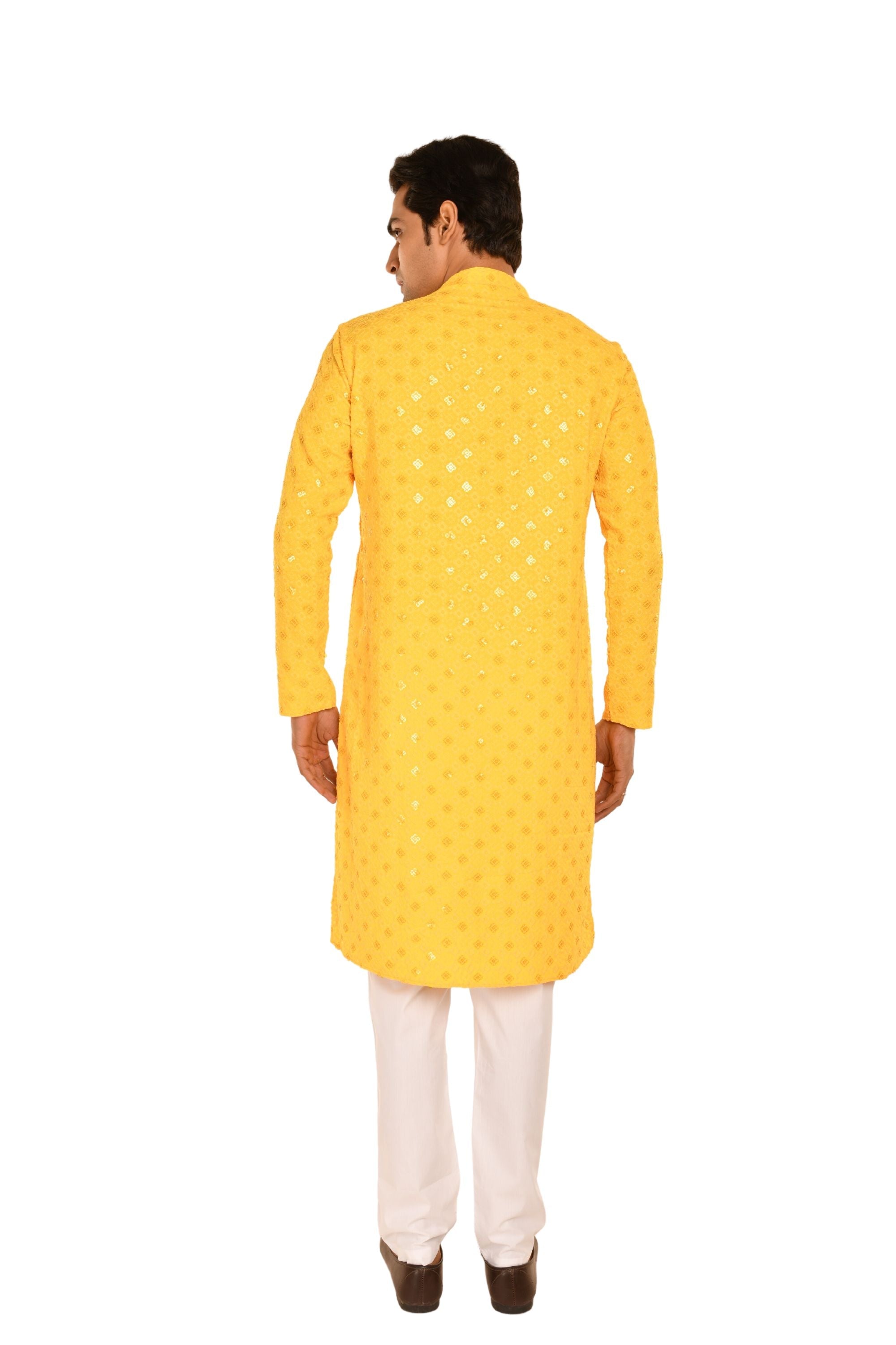 Men Jacquard Pattern Chikankari Kurta