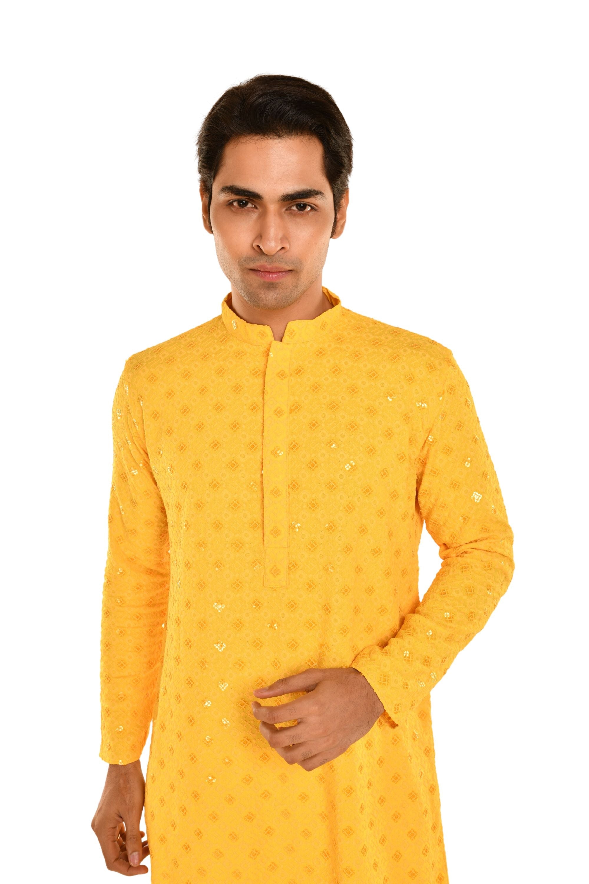 Men Jacquard Pattern Chikankari Kurta