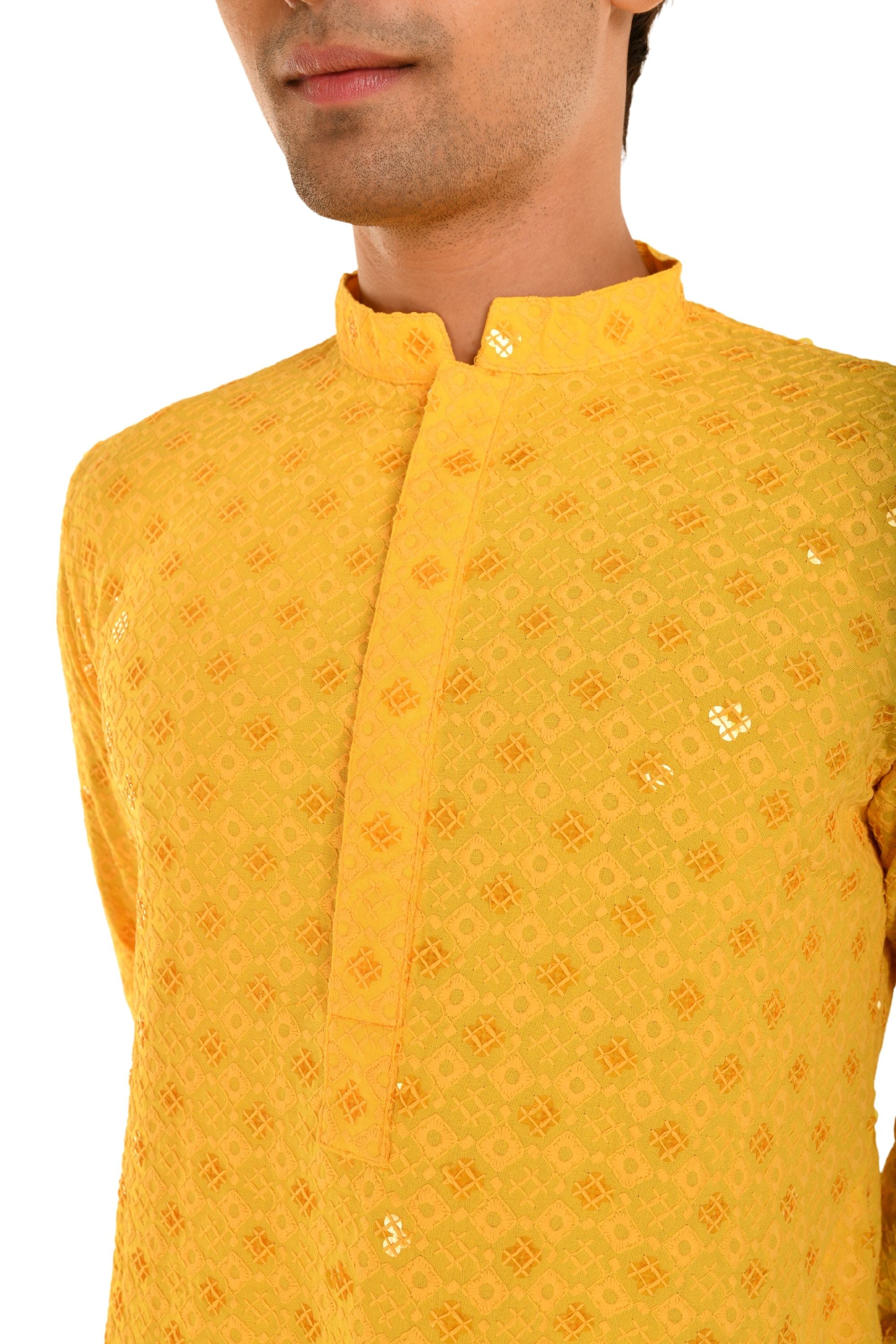 Men Jacquard Pattern Chikankari Kurta