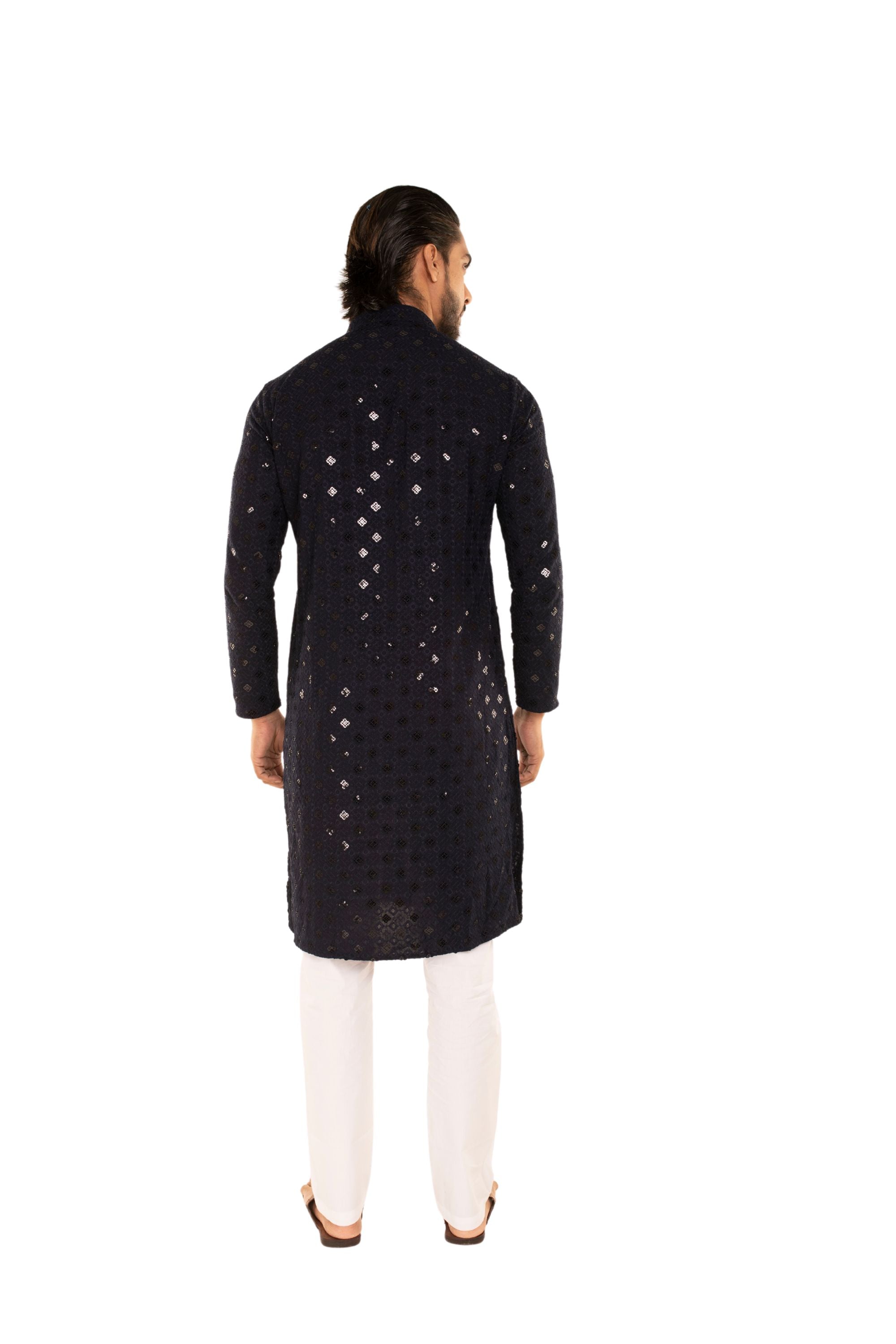 Men Jacquard Pattern Chikankari Kurta