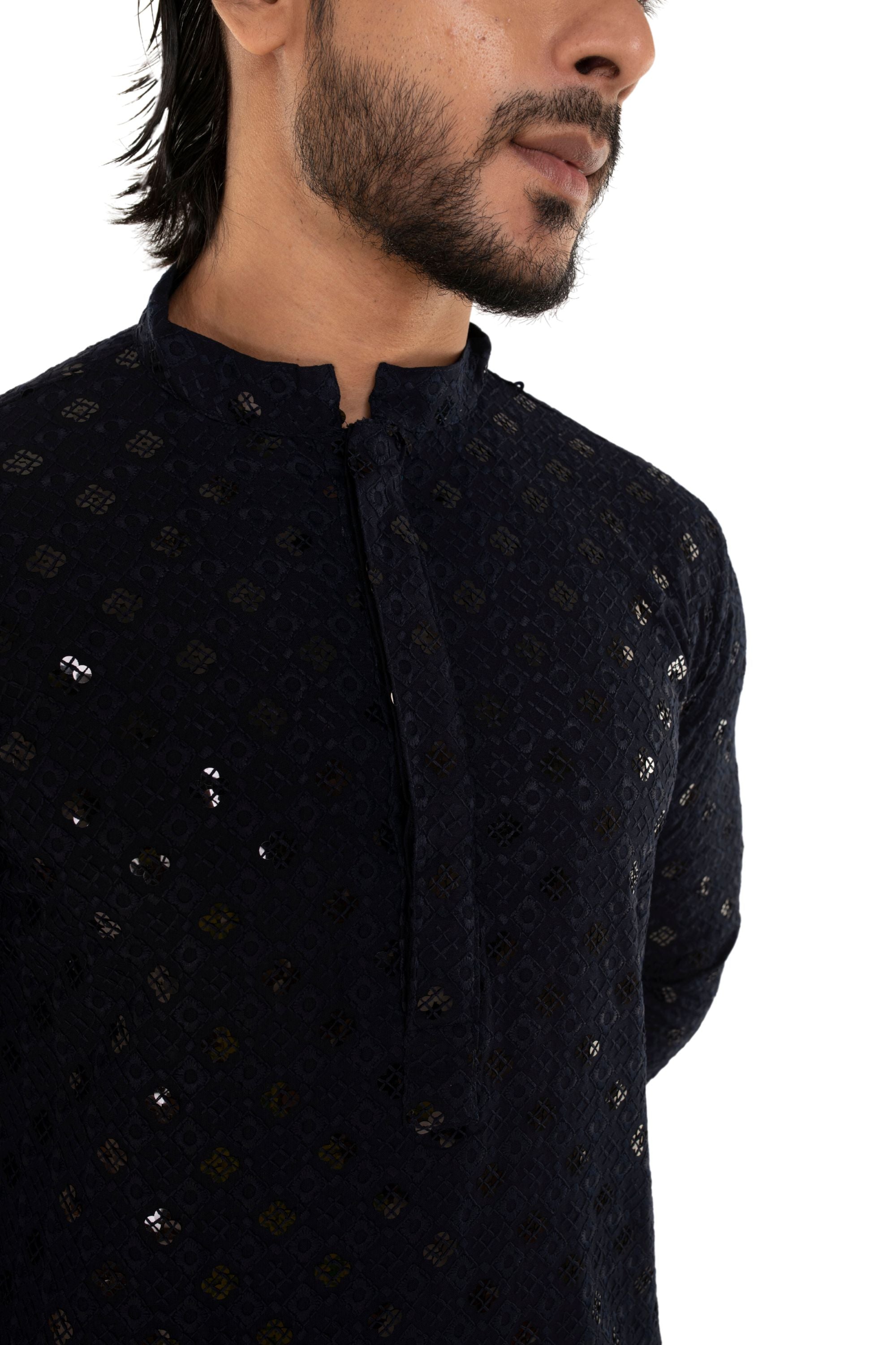 Men Jacquard Pattern Chikankari Kurta