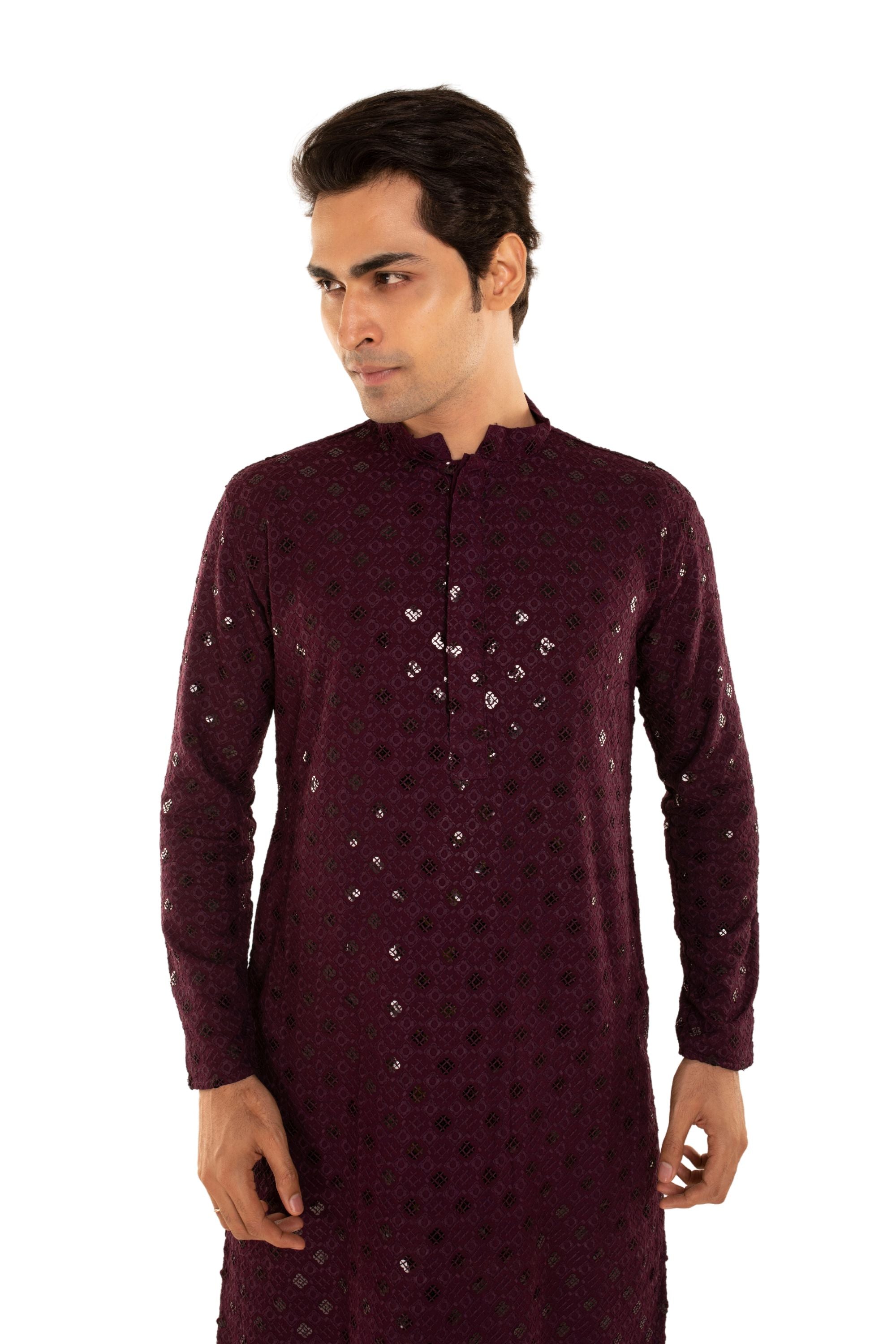 Men Jacquard Pattern Chikankari Kurta