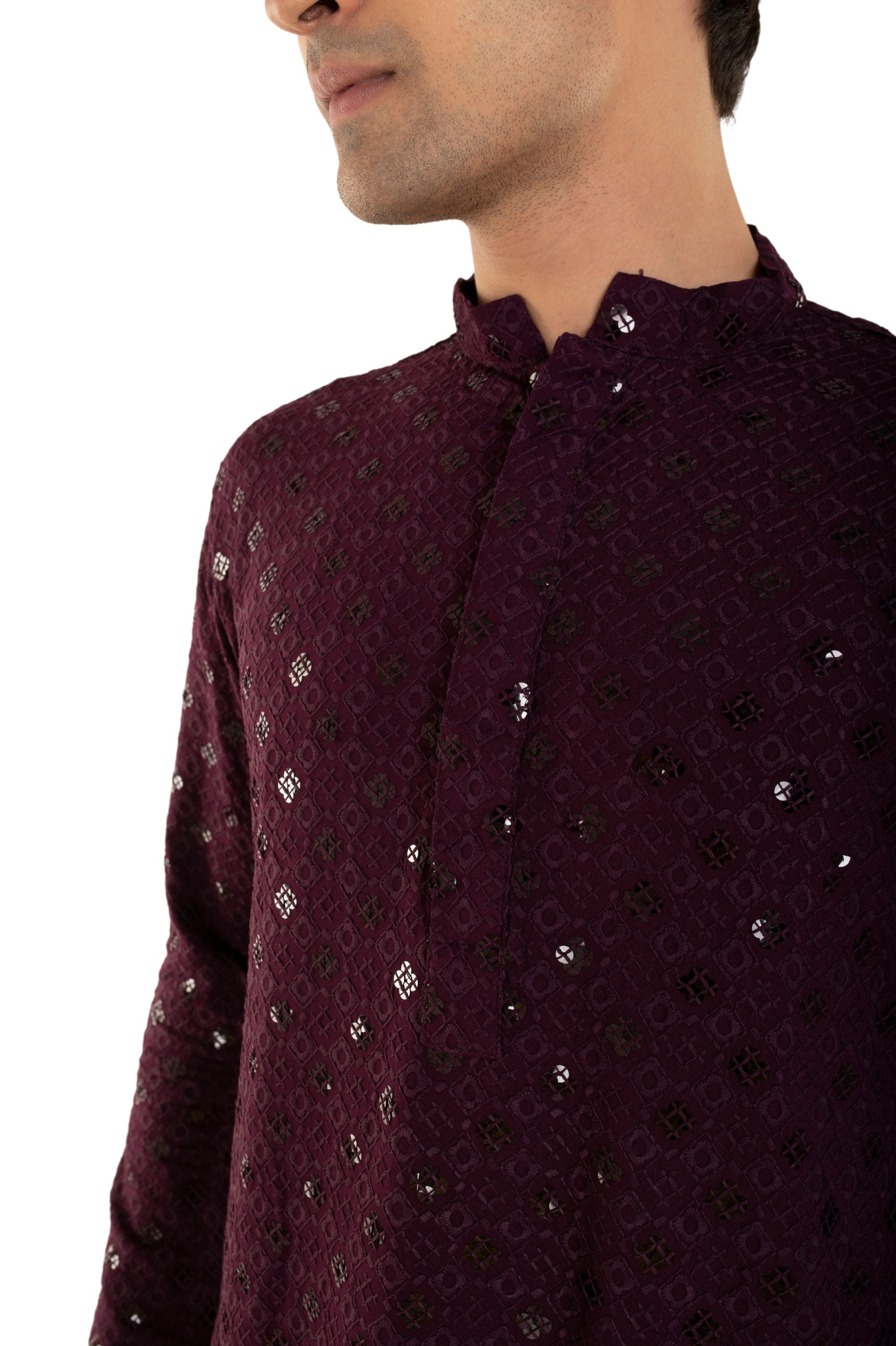 Men Jacquard Pattern Chikankari Kurta