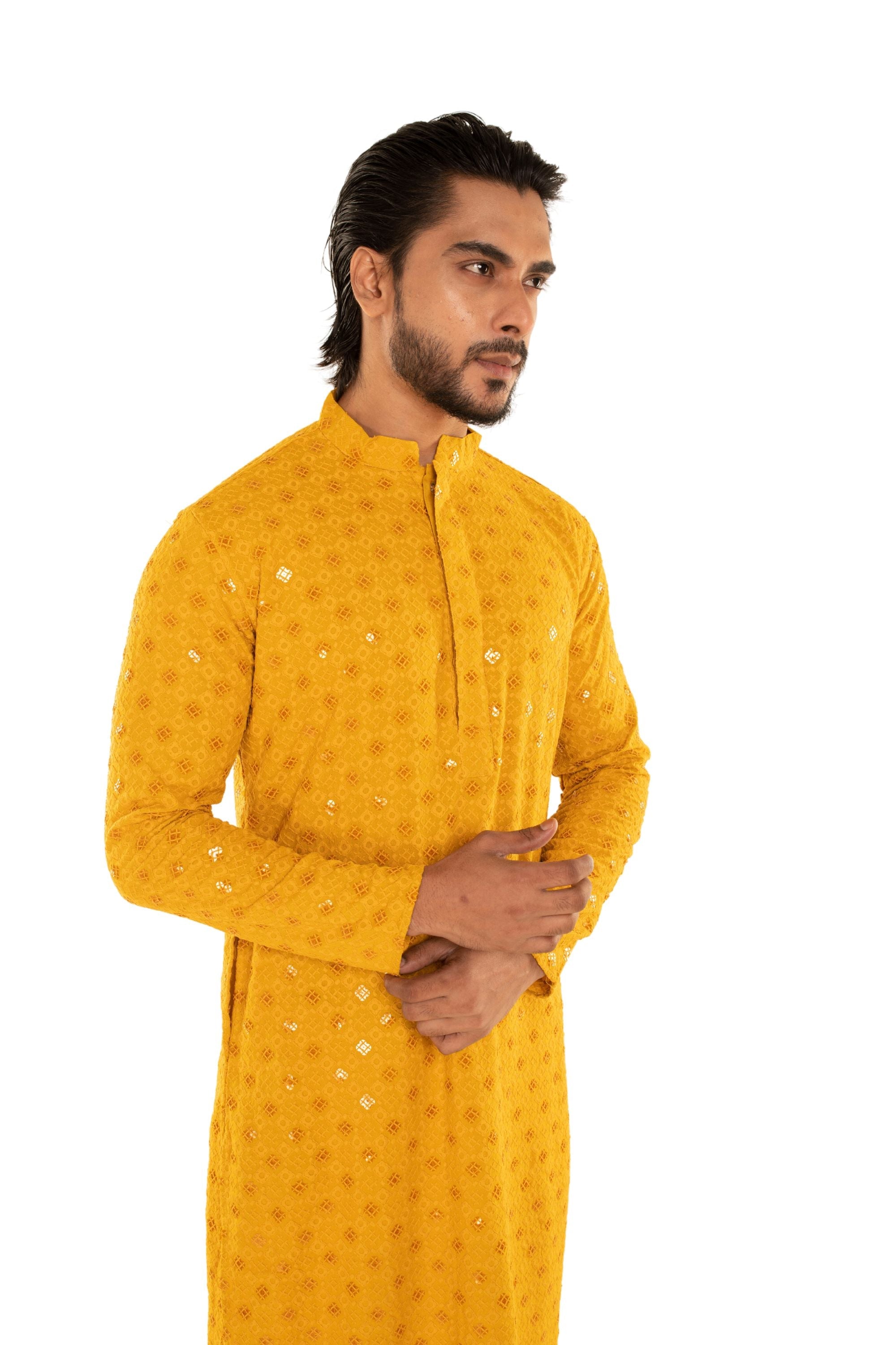 Men Jacquard Pattern Chikankari Kurta