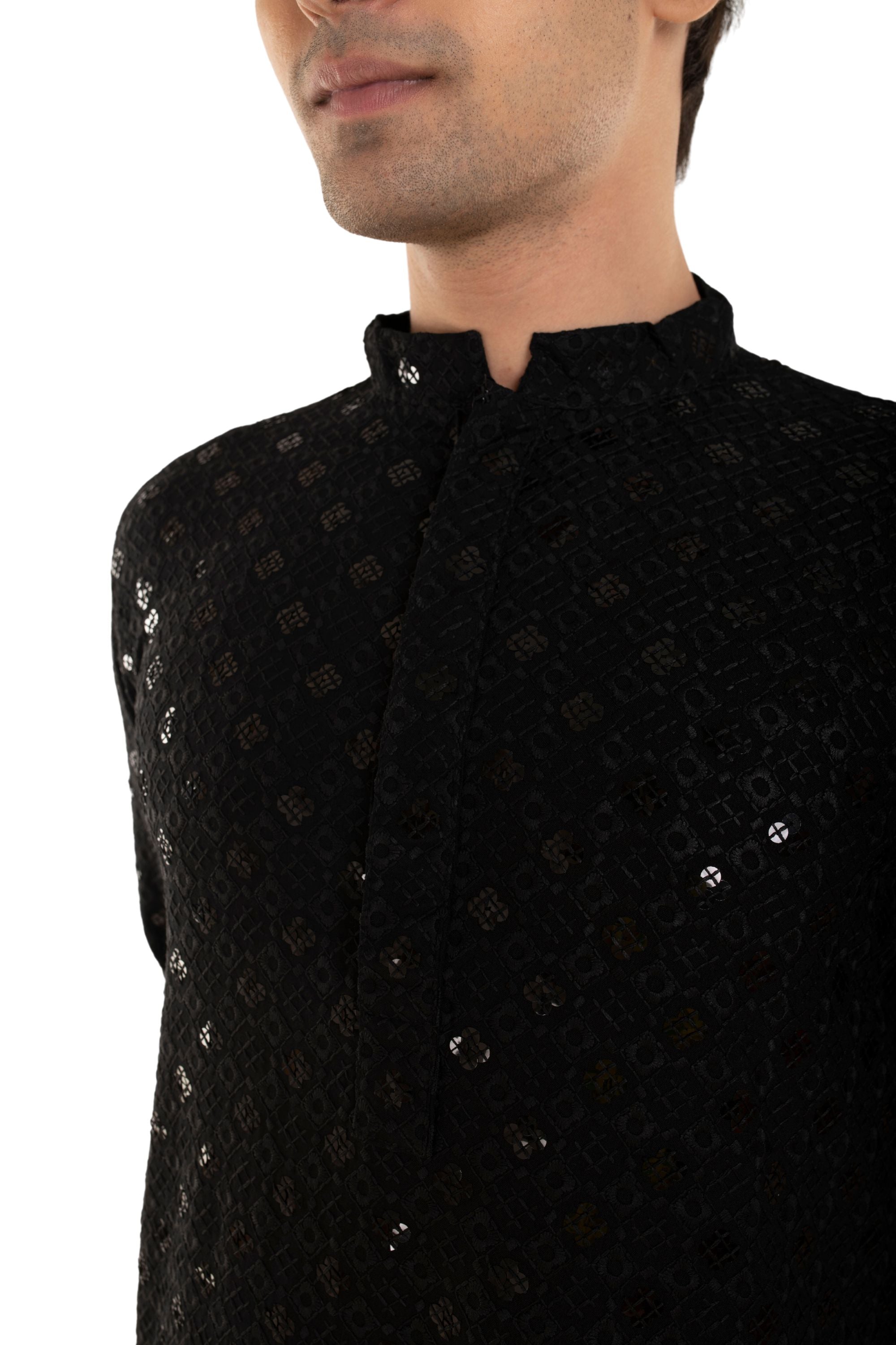 Men Jacquard Pattern Chikankari Kurta