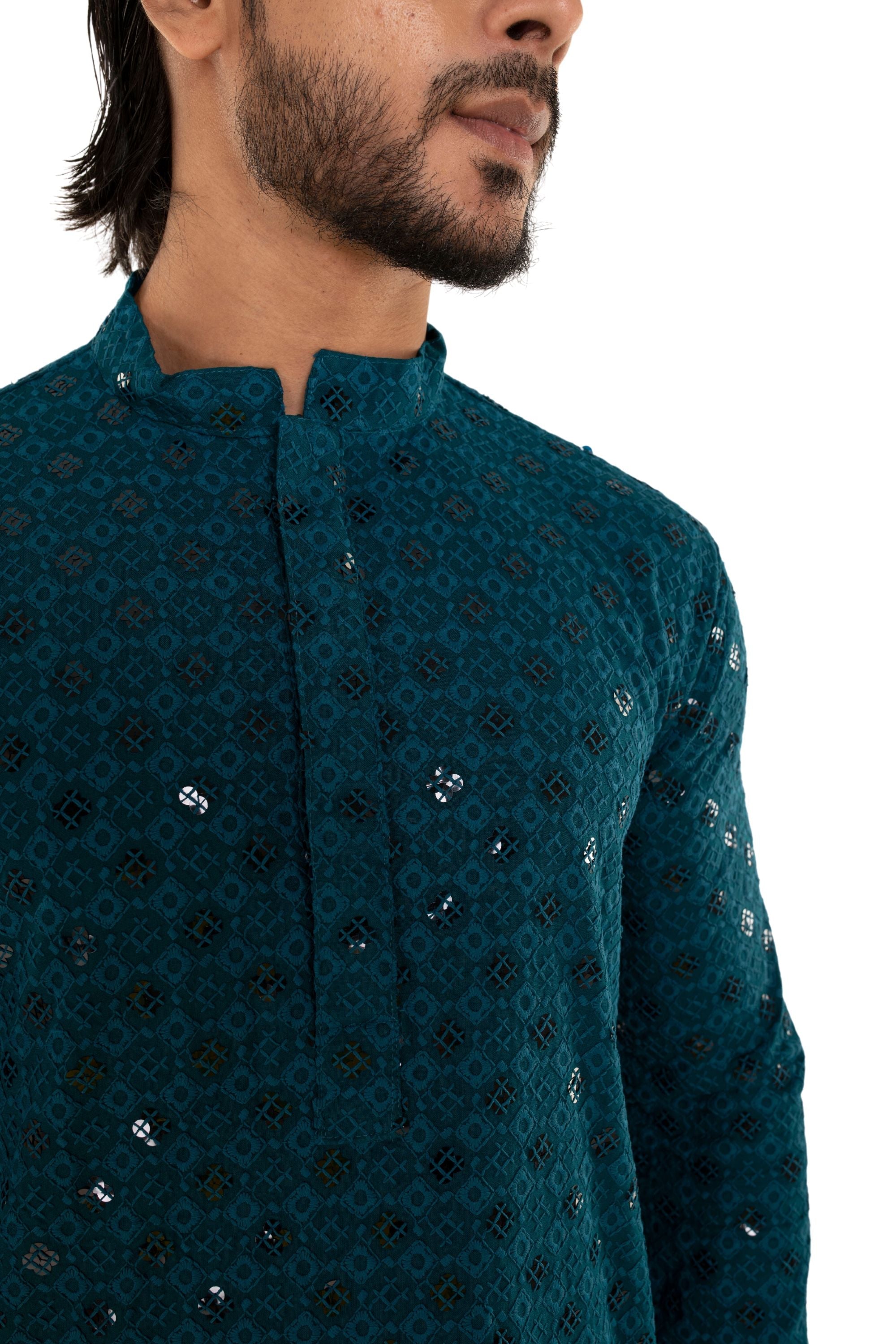 Men Jacquard Pattern Chikankari Kurta