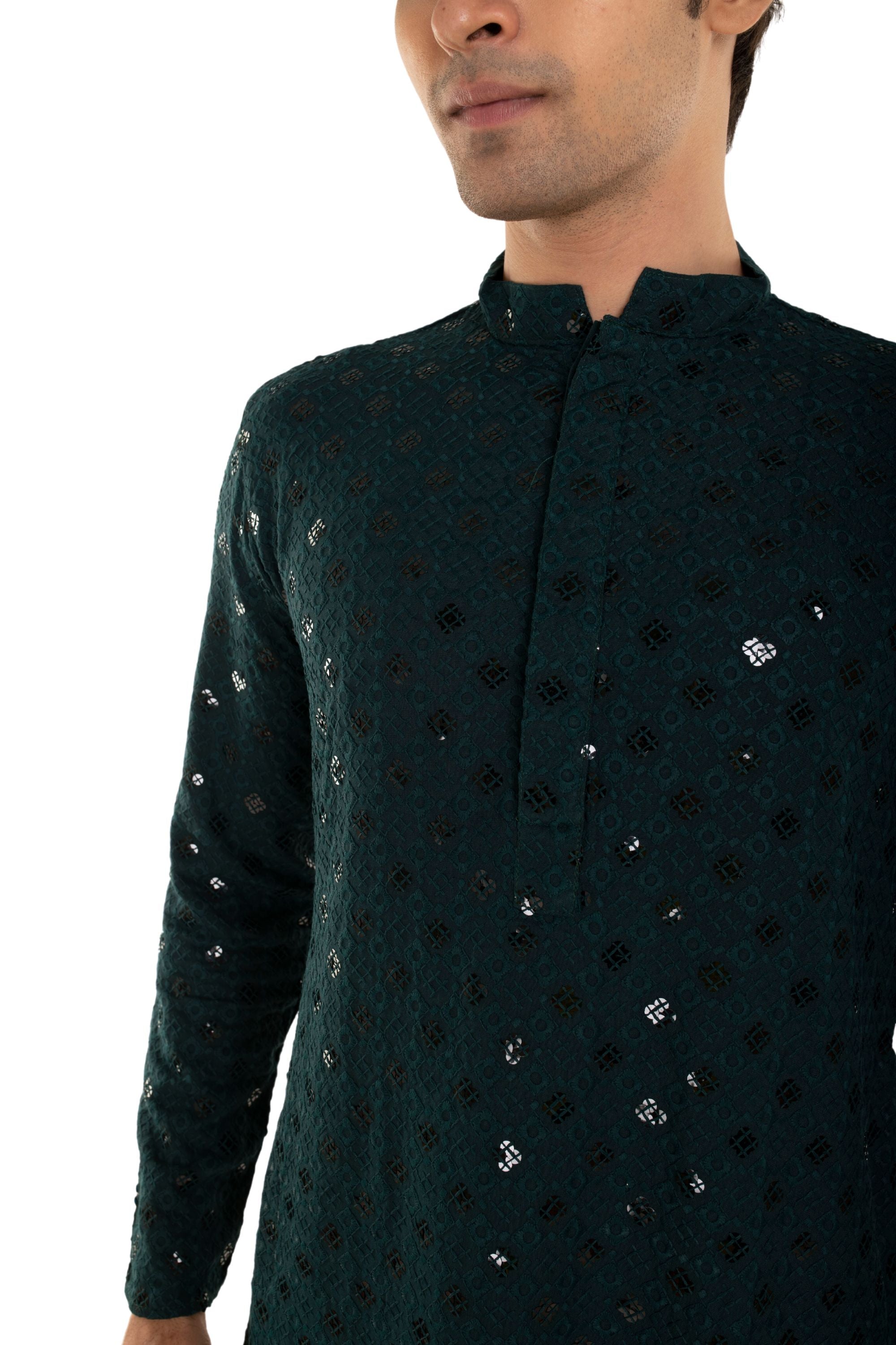 Men Jacquard Pattern Chikankari Kurta