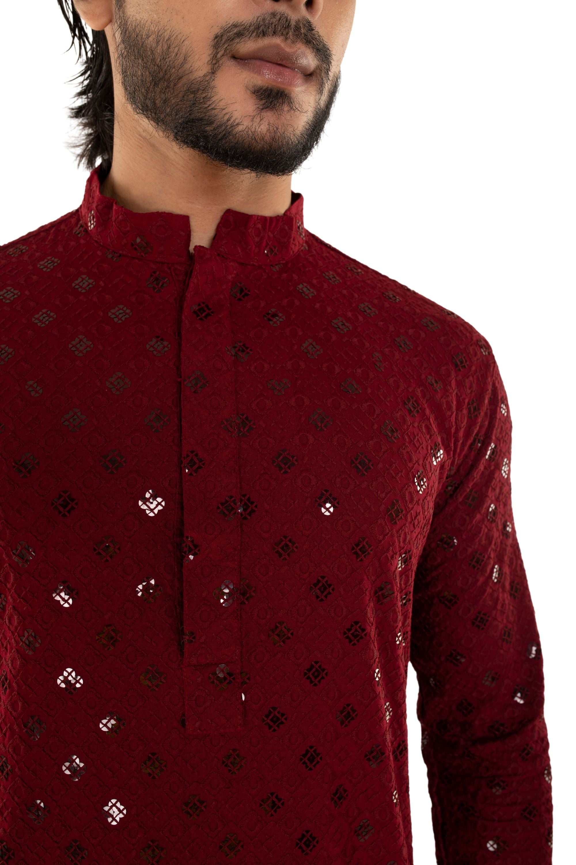Men Jacquard Pattern Chikankari Kurta