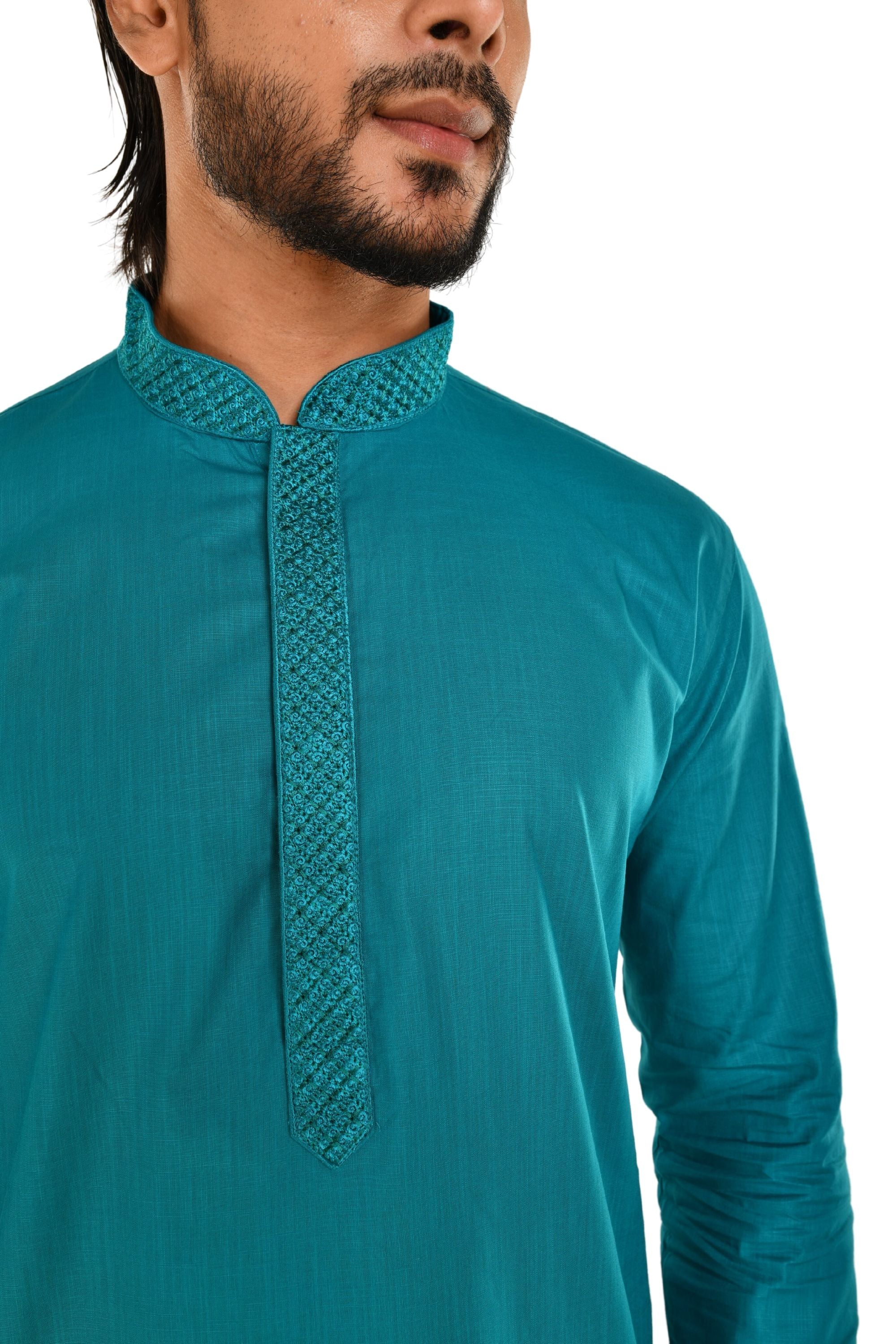 Neck Embroidered Pure Cotton Kurta