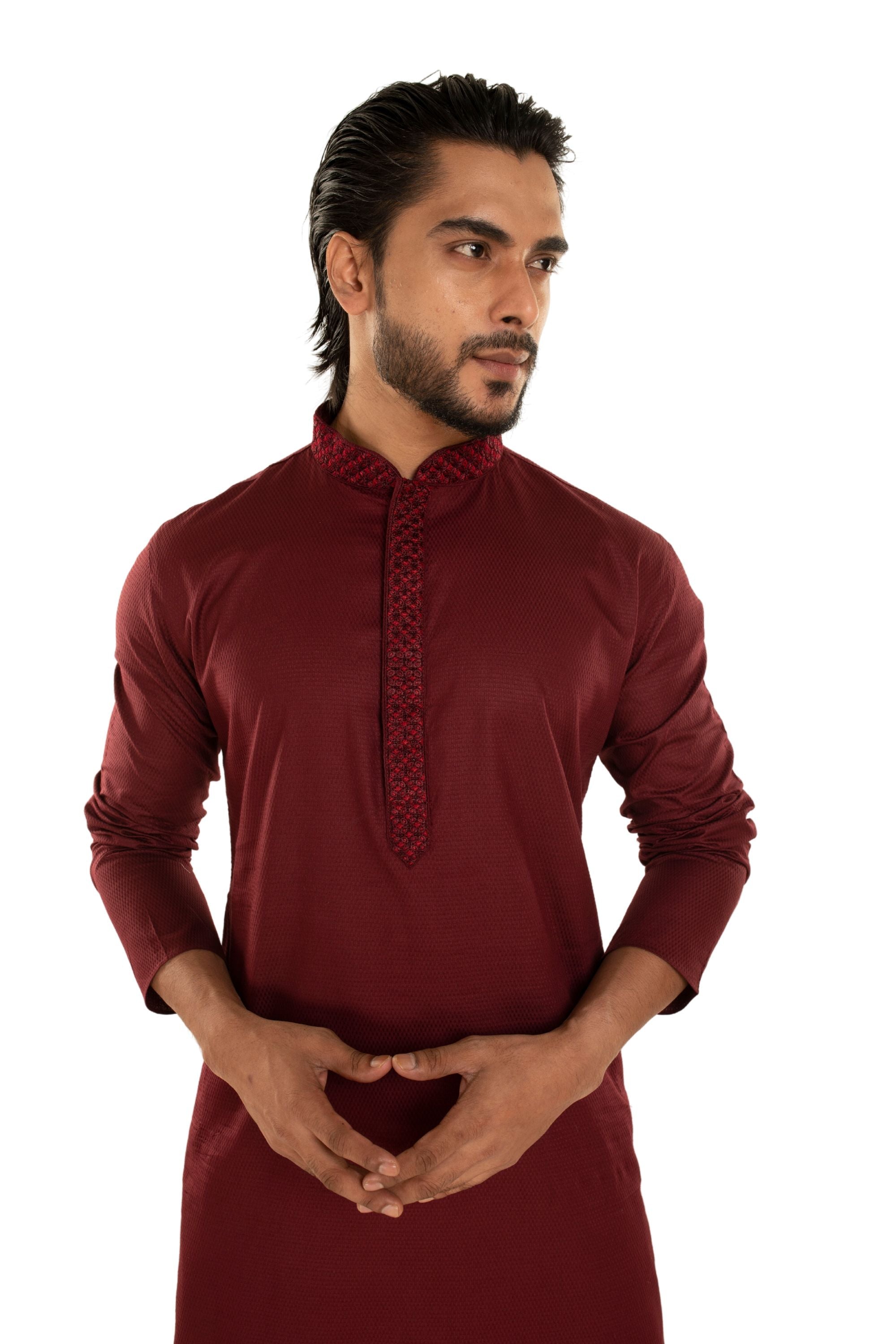 Self Designed Kurta with Embroidery around the Placket