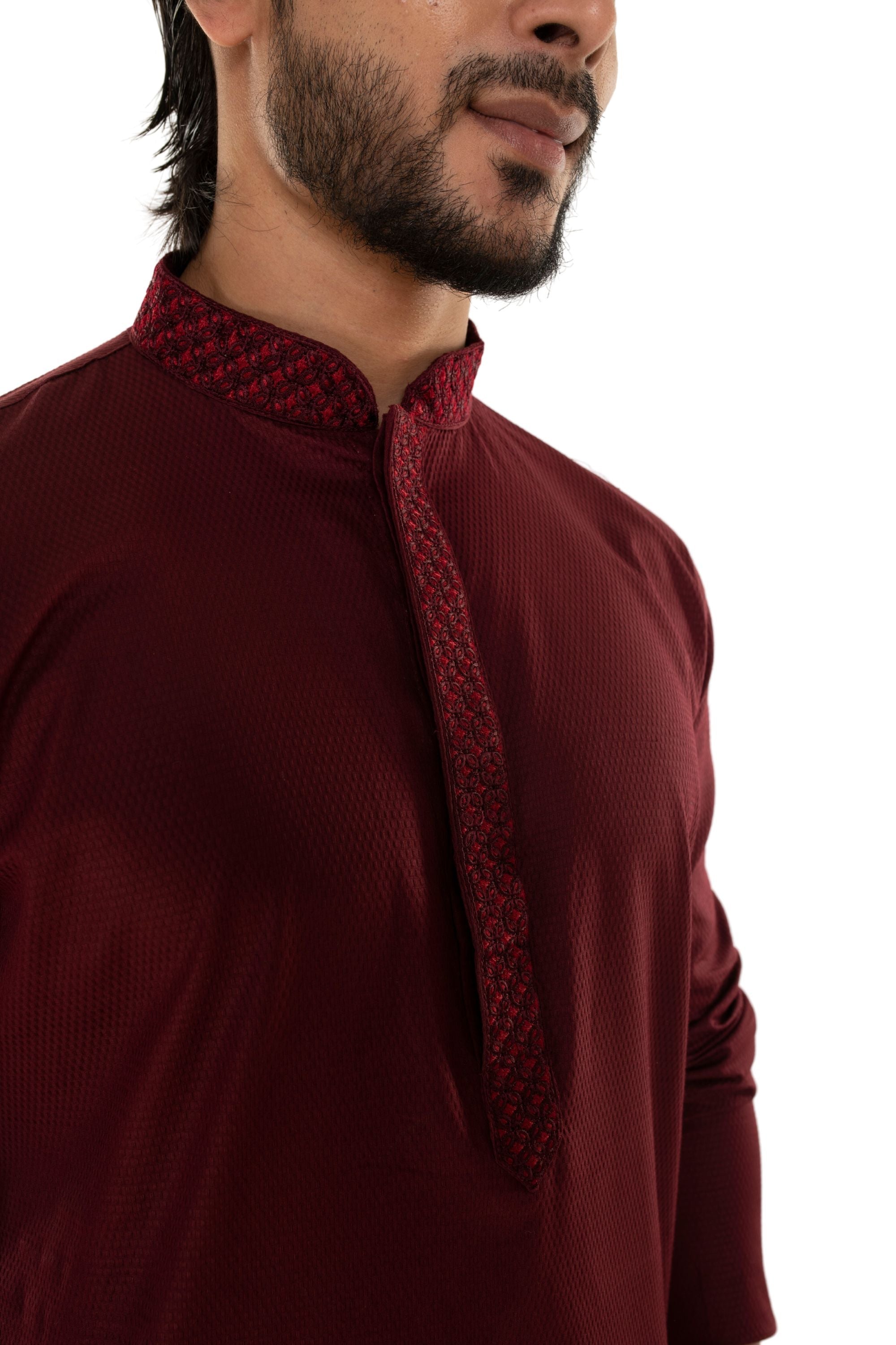 Self Designed Kurta with Embroidery around the Placket