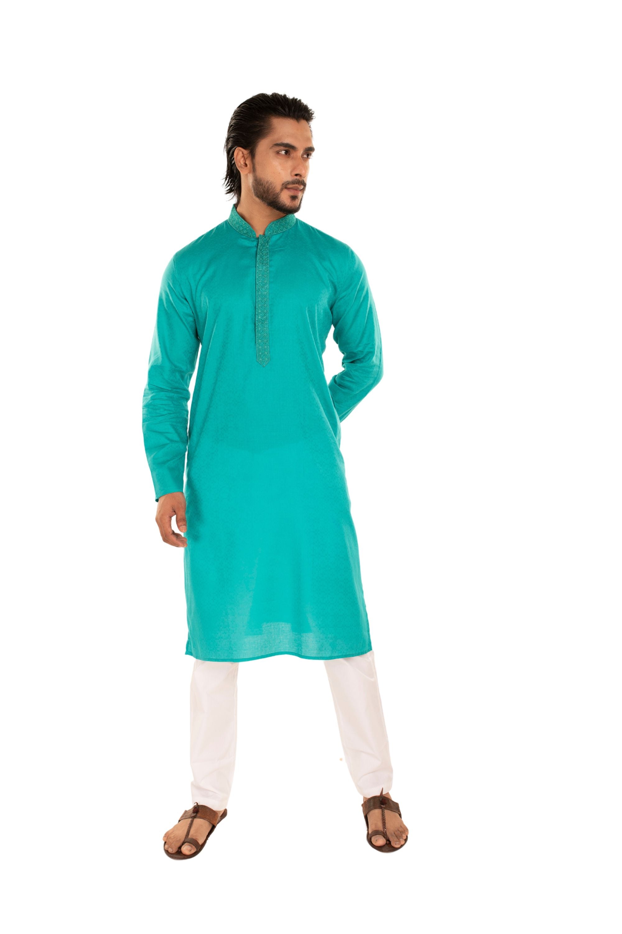 Self Designed Woven Embroidered Long Kurta Rama Green