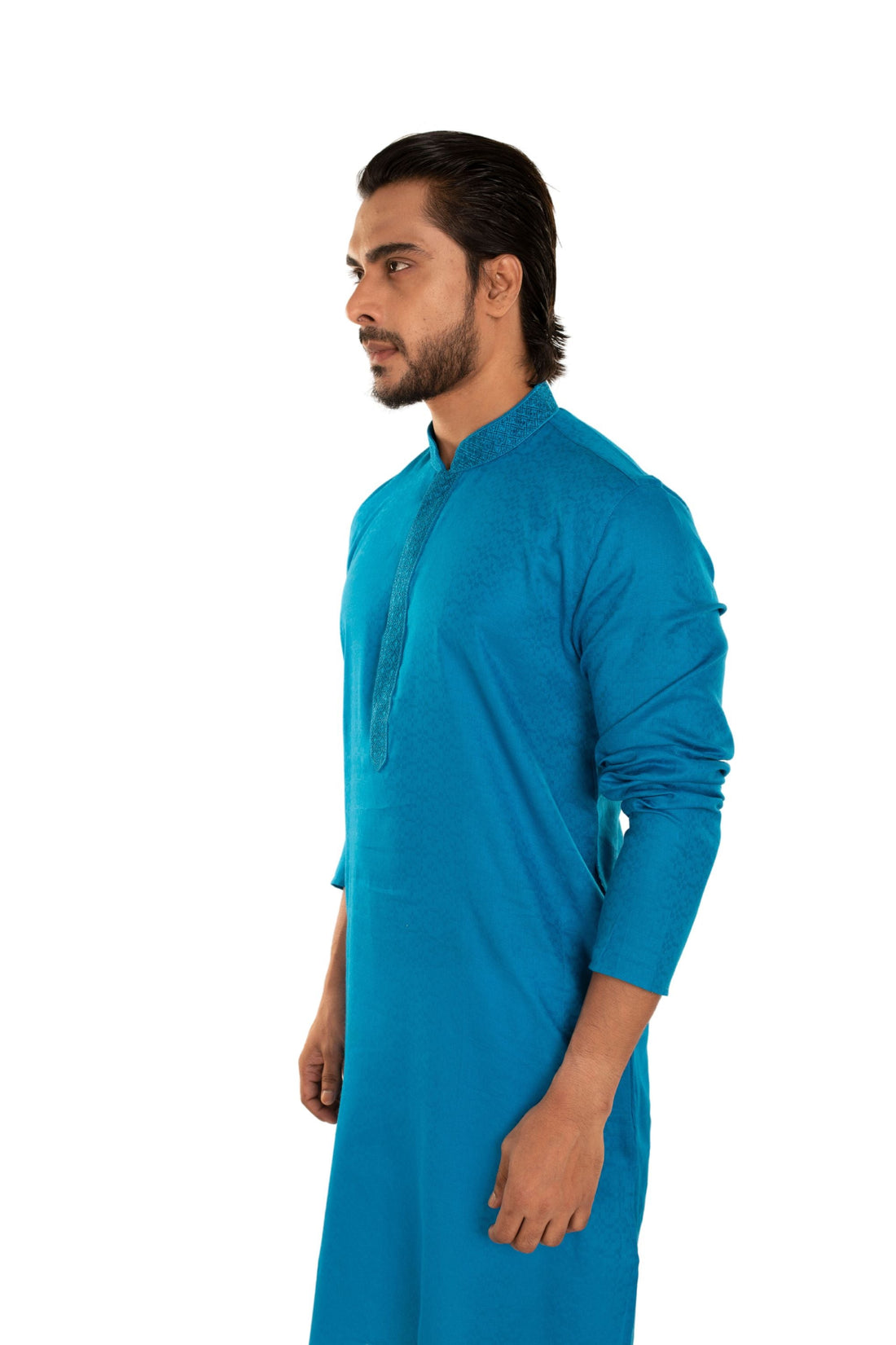 Self Designed Woven Embroidered Long Kurta Firoza Blue