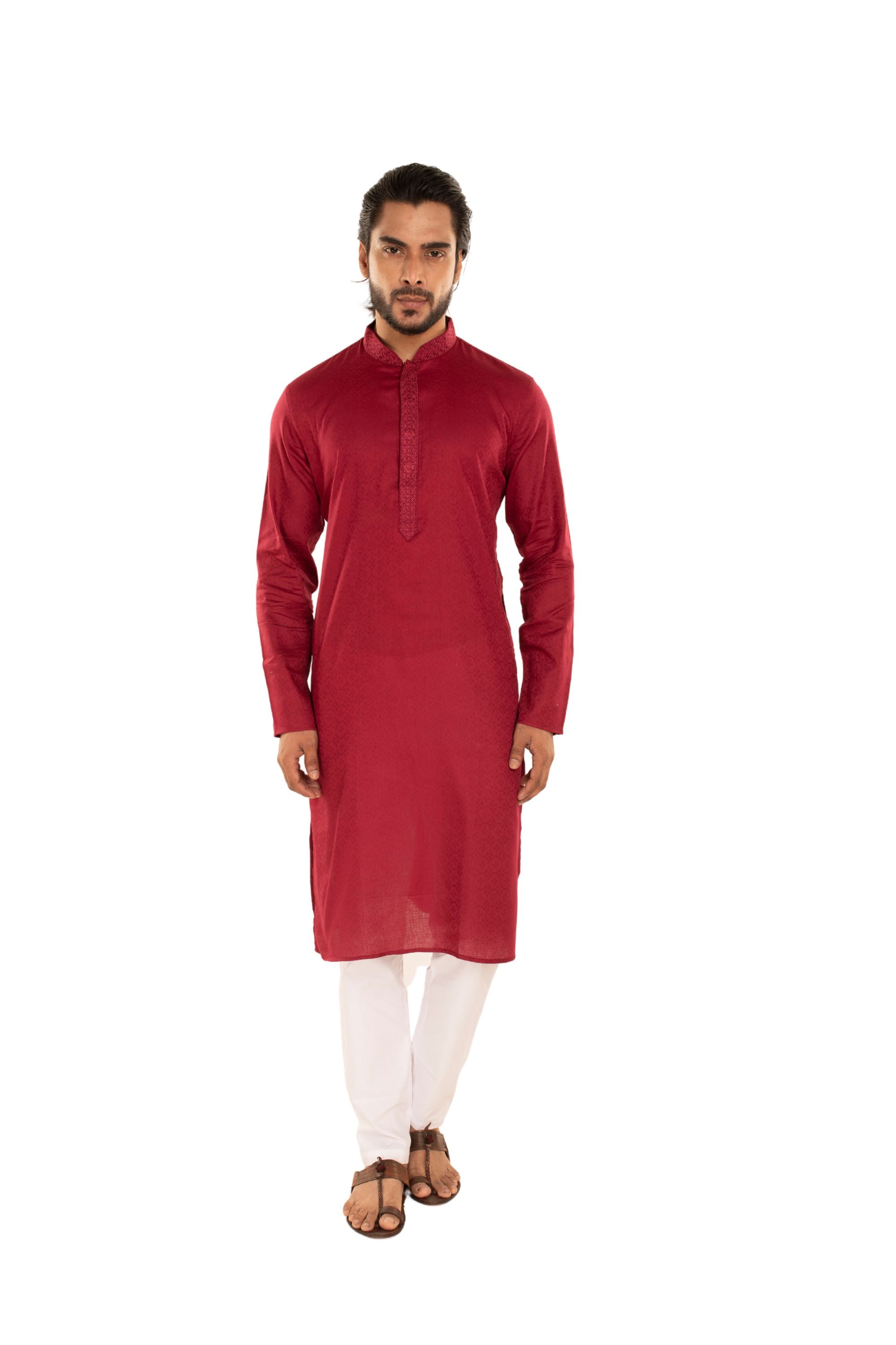 Self Designed Woven Embroidered Long Kurta Maroon