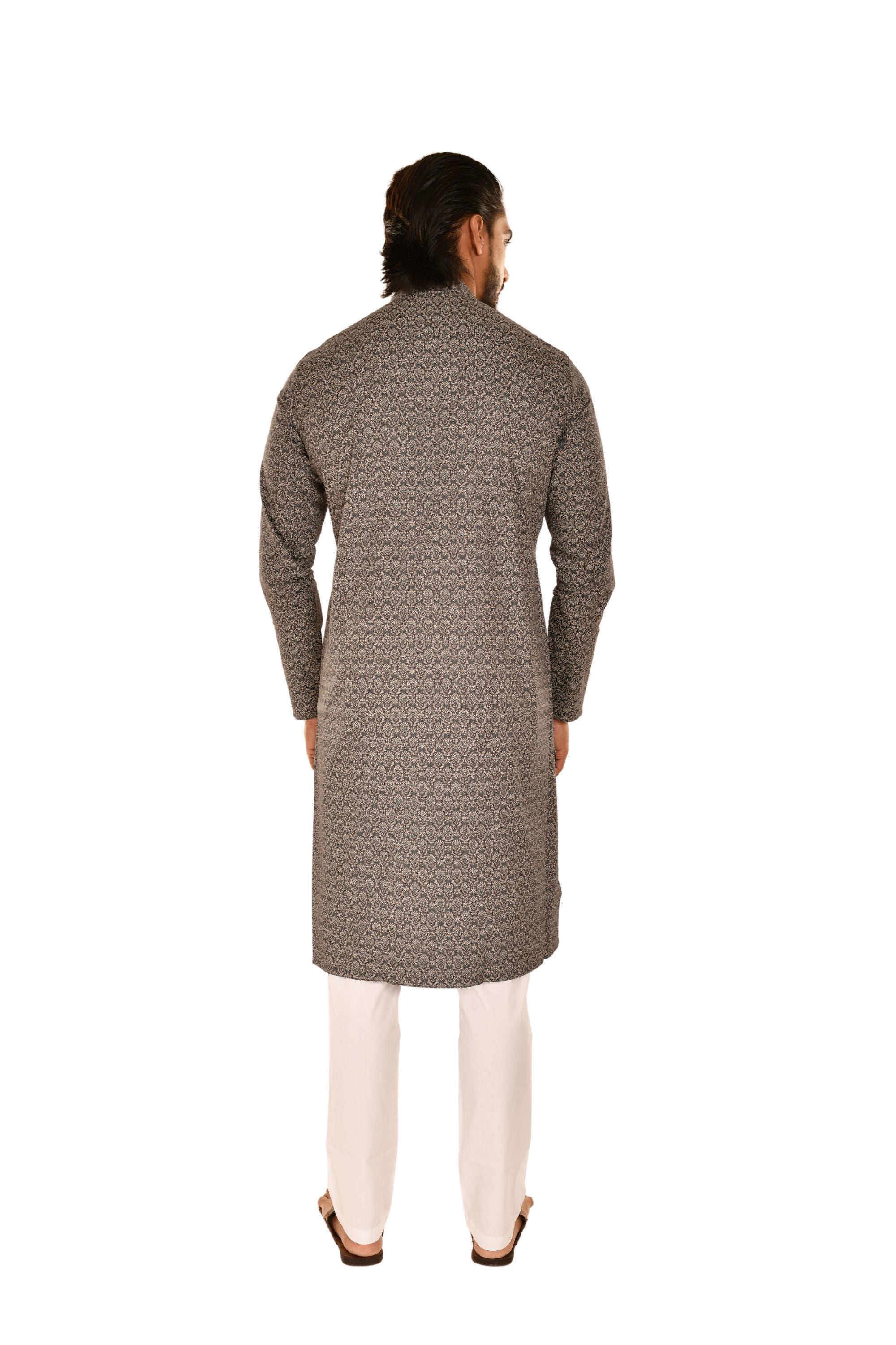 Grey Cotton Printed Straight Kurta
