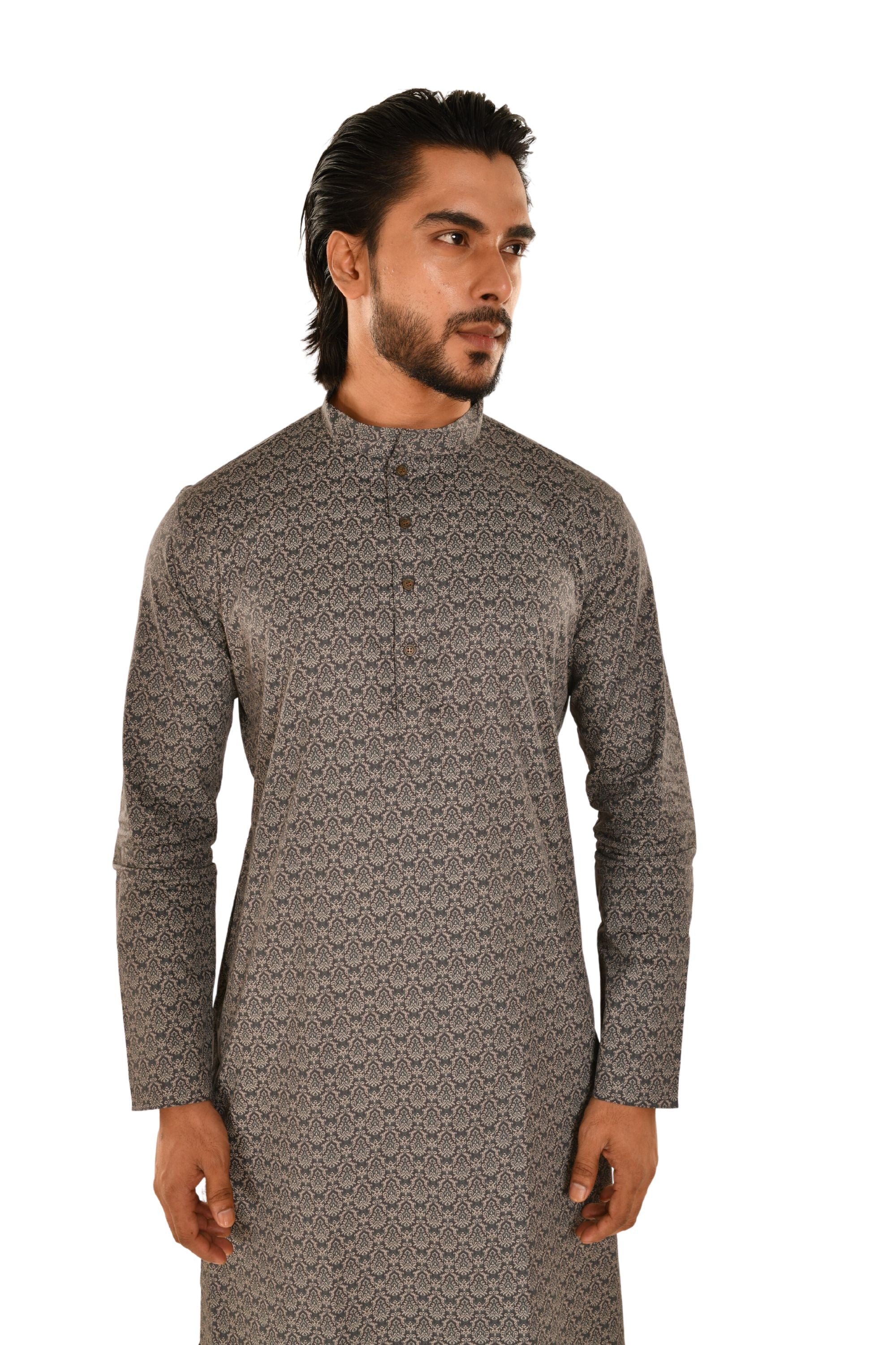 Grey Cotton Printed Straight Kurta