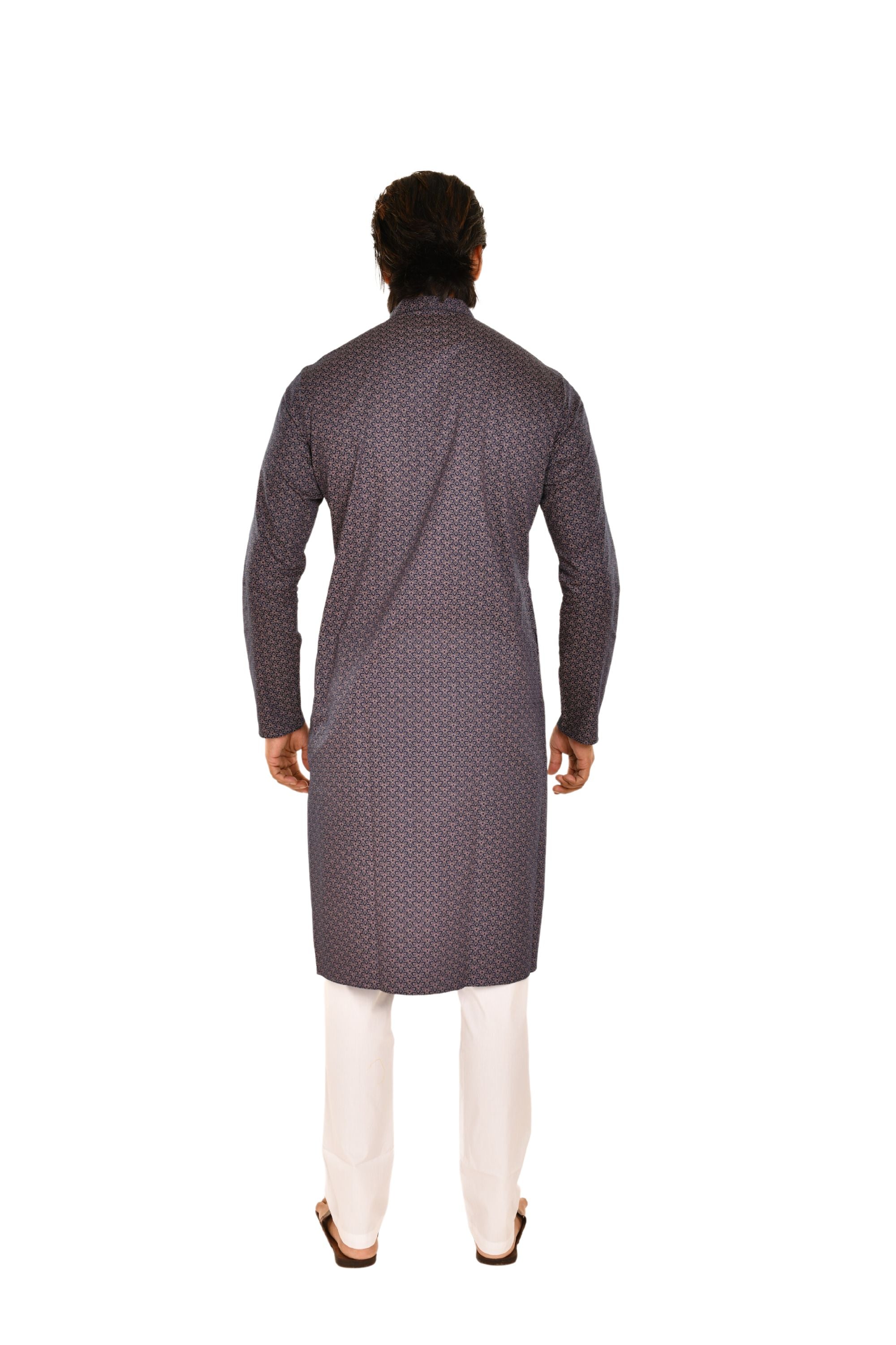 Navy Blue Digital Printed Cotton Kurta